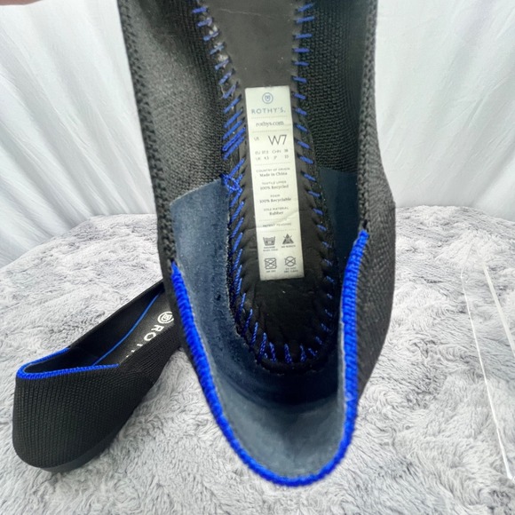 Rothy's Pointed Toe Knit Flats - Black w/Blue Trim Size 7 - Picture 7 of 7